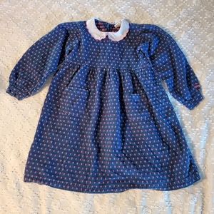 Vintage OshKosh B'gosh Denim Dress with Pink Flowers, Lace Collar Size 6X